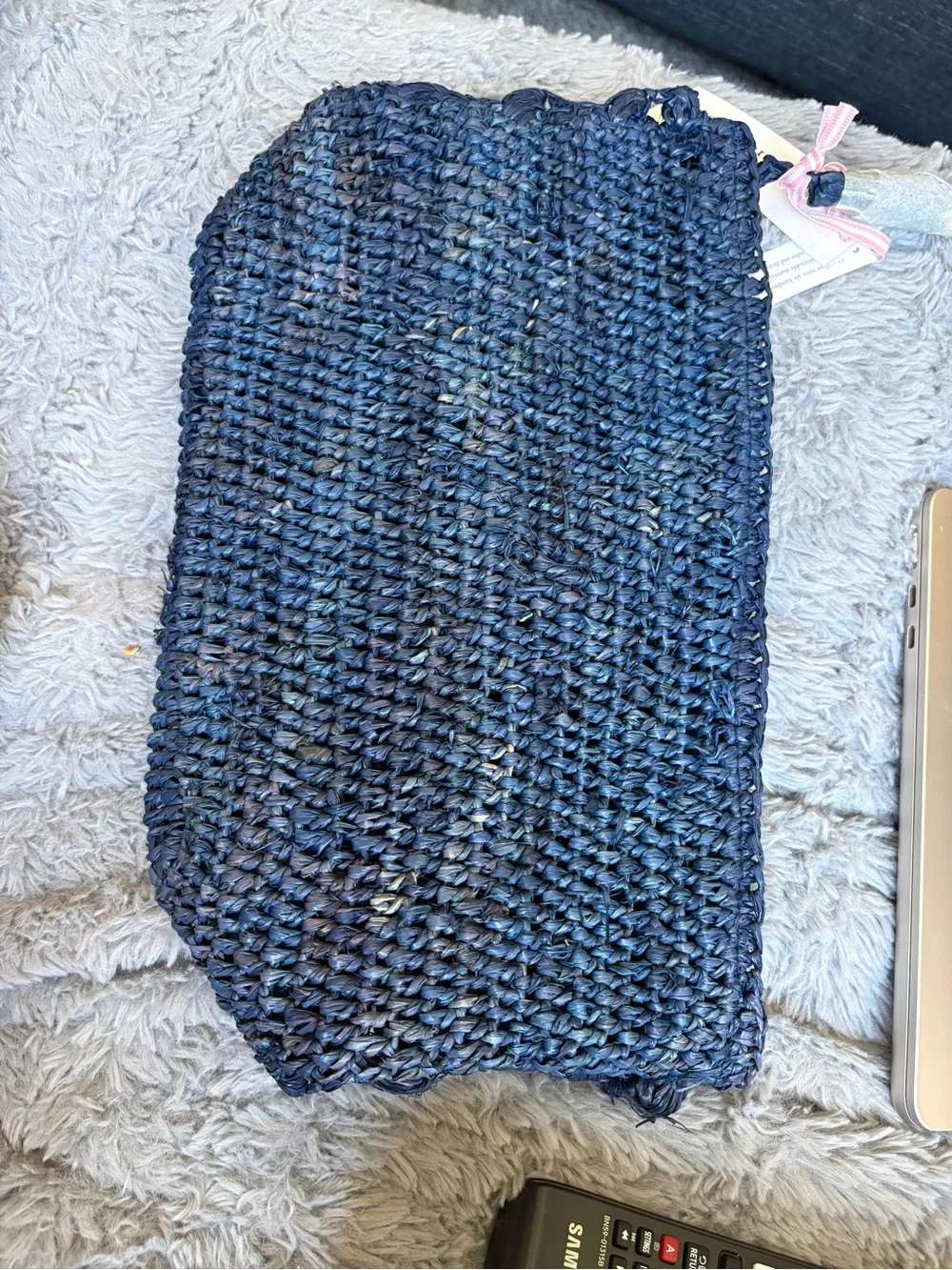 Vineyard Vines Navy Woven Straw Clutch